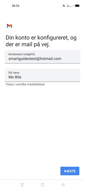 Giv din konto et navn og indtast dit navn. Vælg NÆSTE