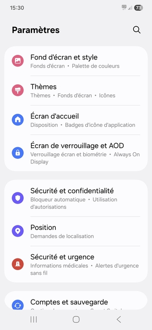 Faites défiler et sélectionnez Sécurité et confidentialité