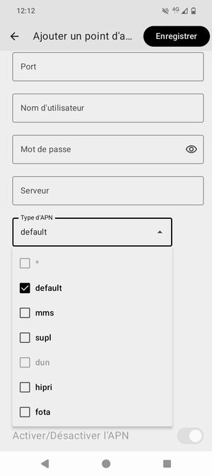 Assurez-vous que default est sélectionné