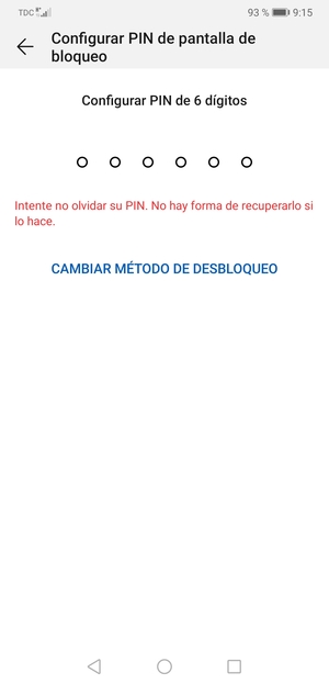 Seleccione CAMBIAR MÉTODO DE DESBLOQUEO