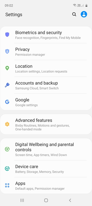 Scroll to and select Accounts and backup