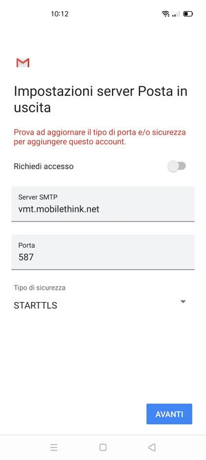 Seleziona Tipo di sicurezza