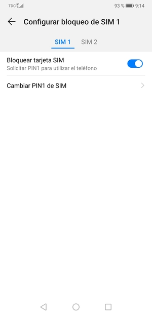 Seleccione SIM 1 o SIM 2 y seleccione Cambiar PIN de SIM