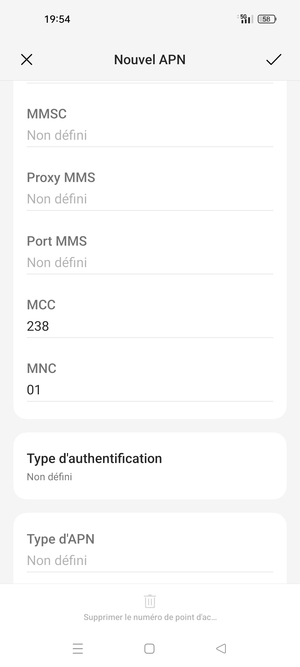 Faites défiler vers le bas et saisissez les informations MMS