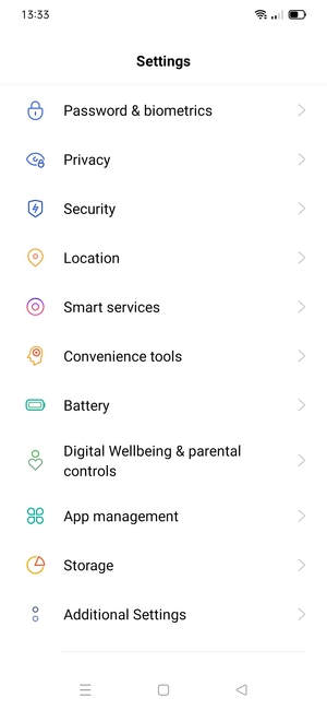 Scroll to and select Security