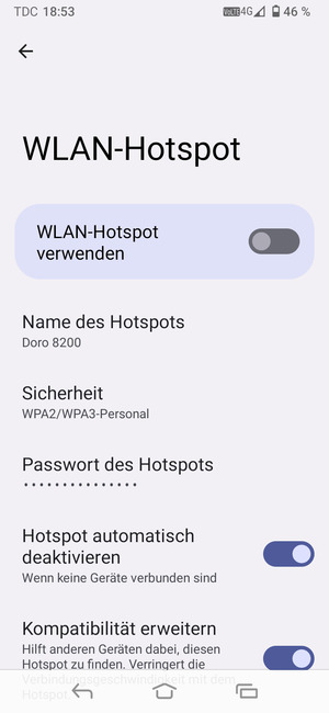 Wählen Sie Passwort des Hotspots