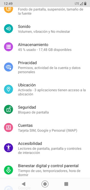 Desplácese y seleccione Seguridad