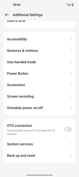 Scroll to and select Back up and reset