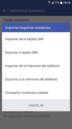 Seleccione Importar de la tarjeta SIM