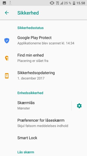 Din telefon er nu sikret med en skærmlås