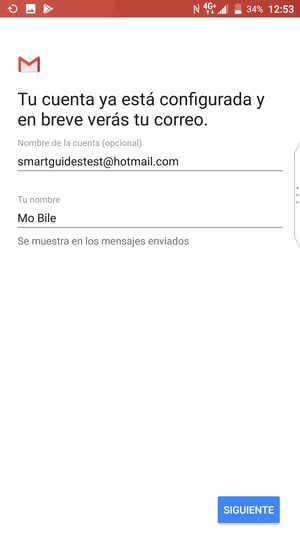 Déle a su cuenta un nombre y escriba su nombre. Seleccione SIGUIENTE