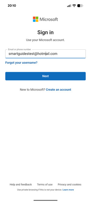 Enter your Email address and select Next