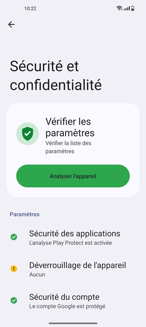 Pour activer votre écran de verrouillage, allez dans le menu Sécurité et confidentialité et sélectionnez Deverrouillage de l'appareil