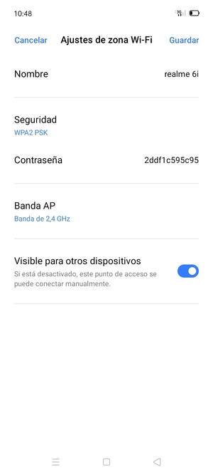 Introduzca una contraseña de punto de acceso Wi-Fi de al menos 8 caracteres y seleccione Guardar