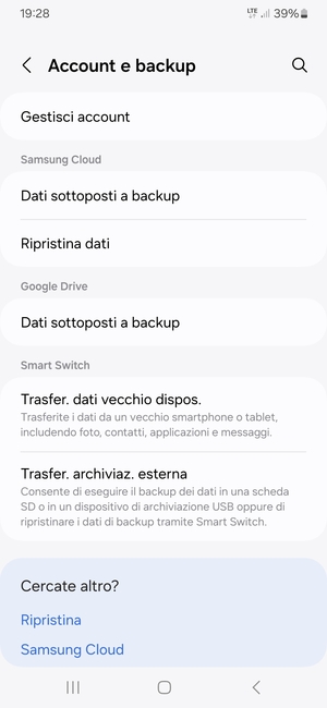 Seleziona Gestisci account