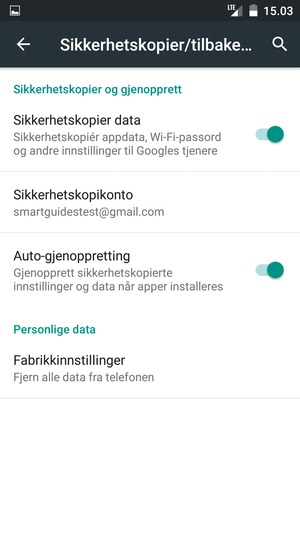 Velg Sikkerhetskopikonto