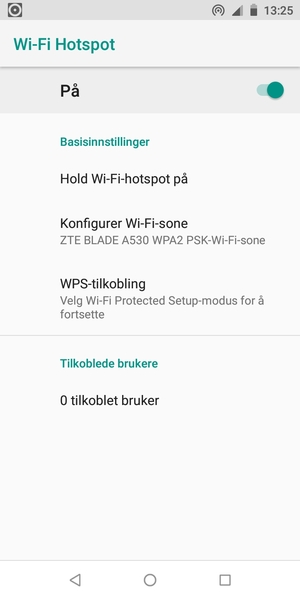Telefonen din er konfigurert for bruk som et modem