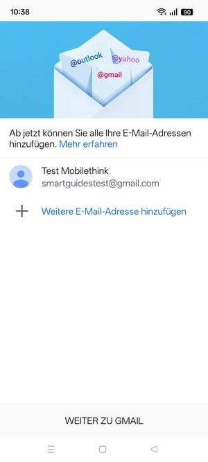 Wählen Sie WEITER ZU GMAIL
