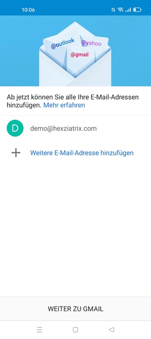 Wählen Sie WEITER ZU GMAIL