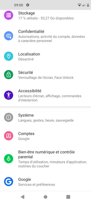 Faites défiler et sélectionnez Comptes