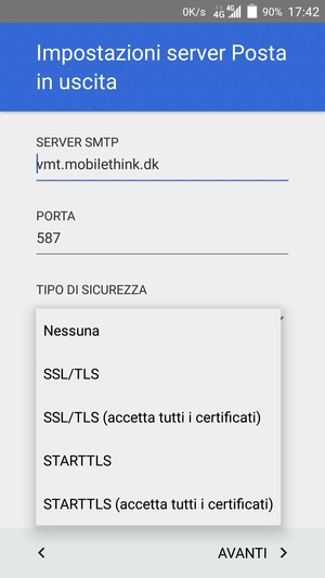 Seleziona Nessuna e AVANTI