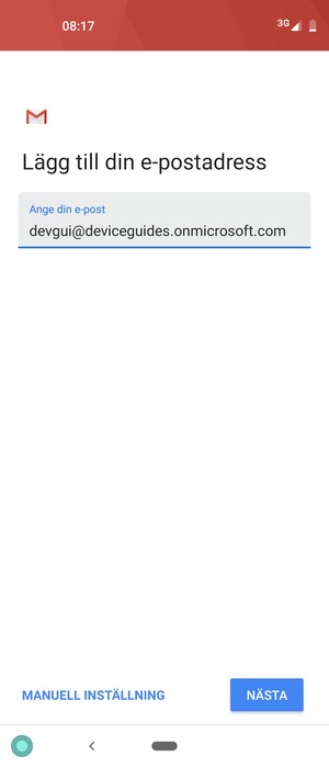 Ange din e-postadress och välj MANUELL INSTÄLLNING