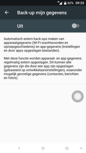 Schakel Back up mijn gegevens in