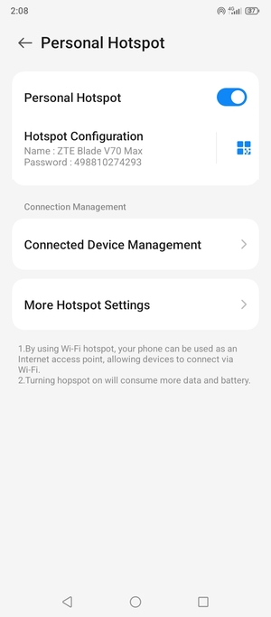 Your phone is now set up for use as a modem