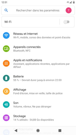 Sélectionnez Réseau et Internet