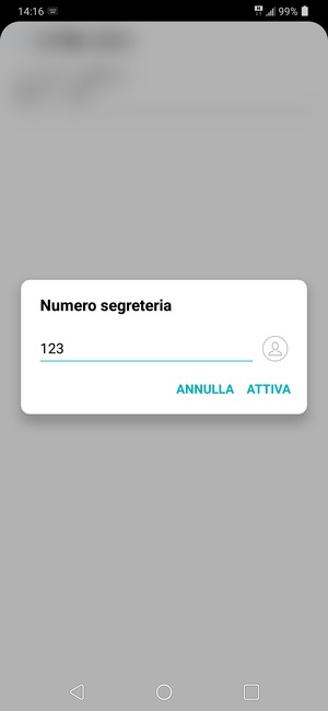 Inserisci Numero segreteria e seleziona ATTIVA