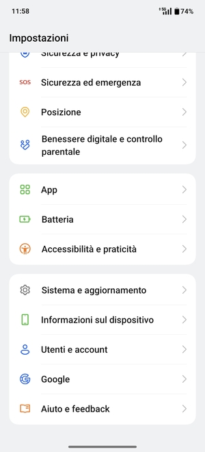 Scorri e seleziona Sistema e aggiornamento