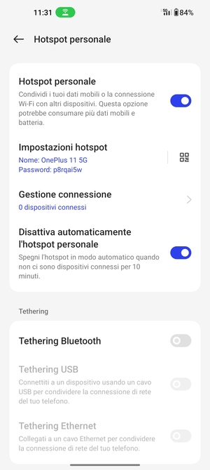 Il telefono è ora pronto per essere usato come modem