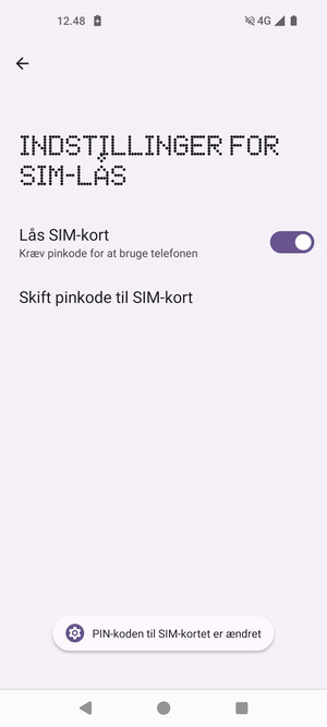 Din PIN-kode til SIM-kort er nu ændret
