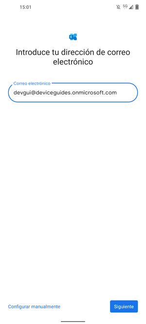 Introduzca su Dirección de correo electrónico y seleccione Configurar manualmente