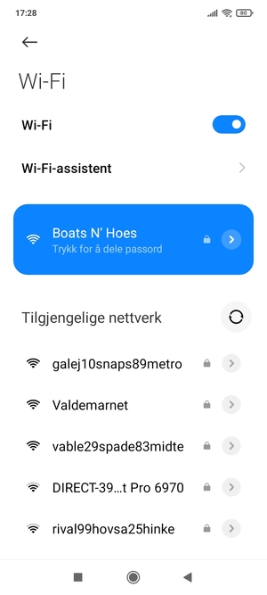 Du er nå koblet til Wi-Fi-nettverket
