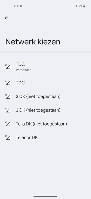 Selecteer een netwerkoperator uit de lijst