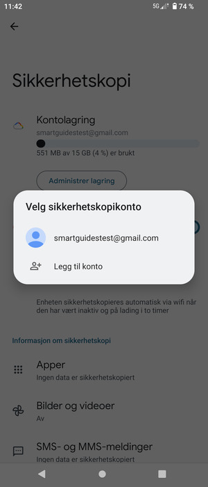 Velg sikkerhetskopi-kontoen din