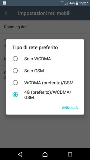 Seleziona Solo GSM per abilitare 2G