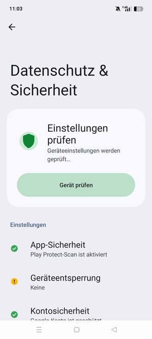 Um Ihre Bildschirmsperre zu aktivieren, gehen Sie zum Datenshutz & Sicherheit Menü und wählen Sie  Geräteentsperung