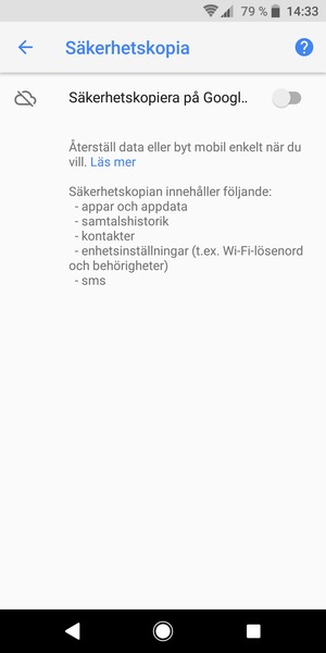 Aktivera Säkerhetskopiera på Googl..