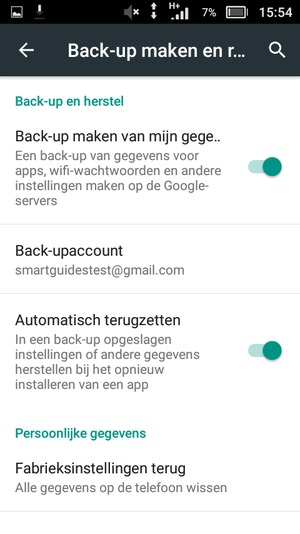 Schakel Back-up maken van mijn gege.. in en selecteer Back-upaccount