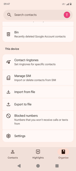 Scroll to and select Manage SIM