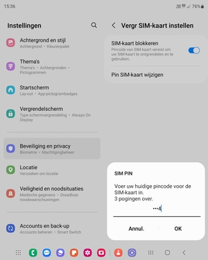 Voer uw huidige pincode voor de SIM-kaart in en selecteer OK
