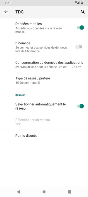 Désactiver Sélectionner automatiquement le réseau