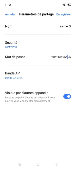 Saisissez un mot de passe de hotspot Wi-Fi d'au moins 8 caractères et sélectionnez Enregistrer