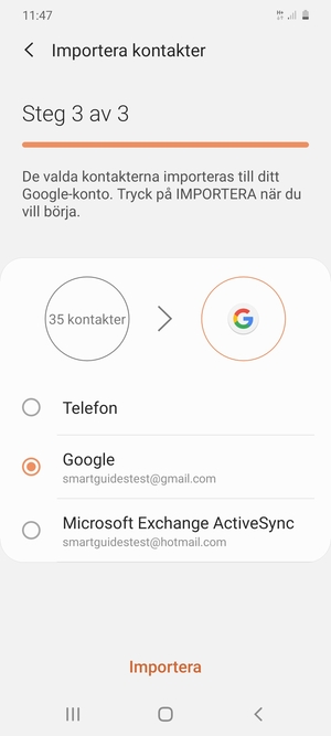 Välj Importera