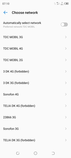 Select a network operator from the list