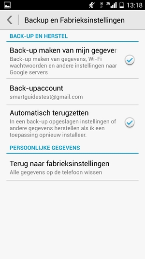Selecteer Back-upaccount