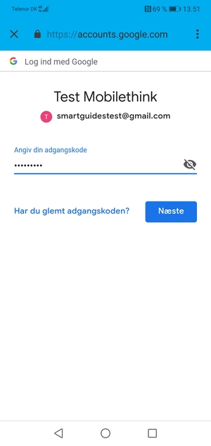 Indtast din Gmail adgangskode og vælg Næste