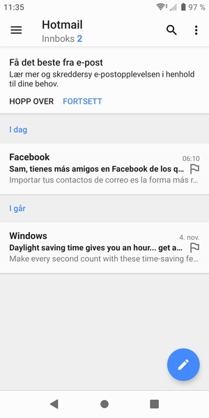 Hotmail er klar til bruk